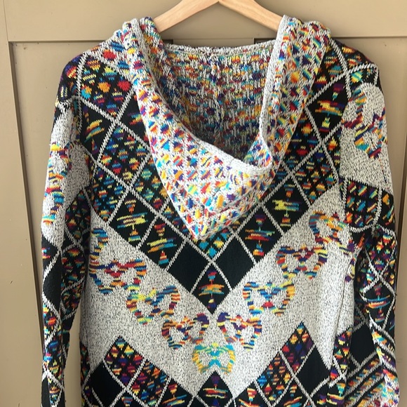 Northern Angel Sz L Long Line Open Front Duster Cardigan Aztec Rainbow Geometric - Picture 8 of 8